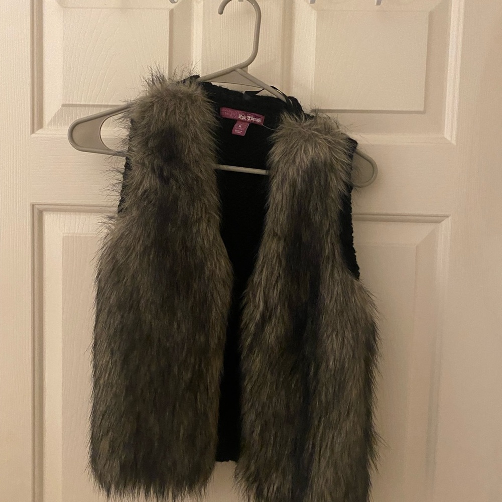Faux Fur Vest in Black and Gray